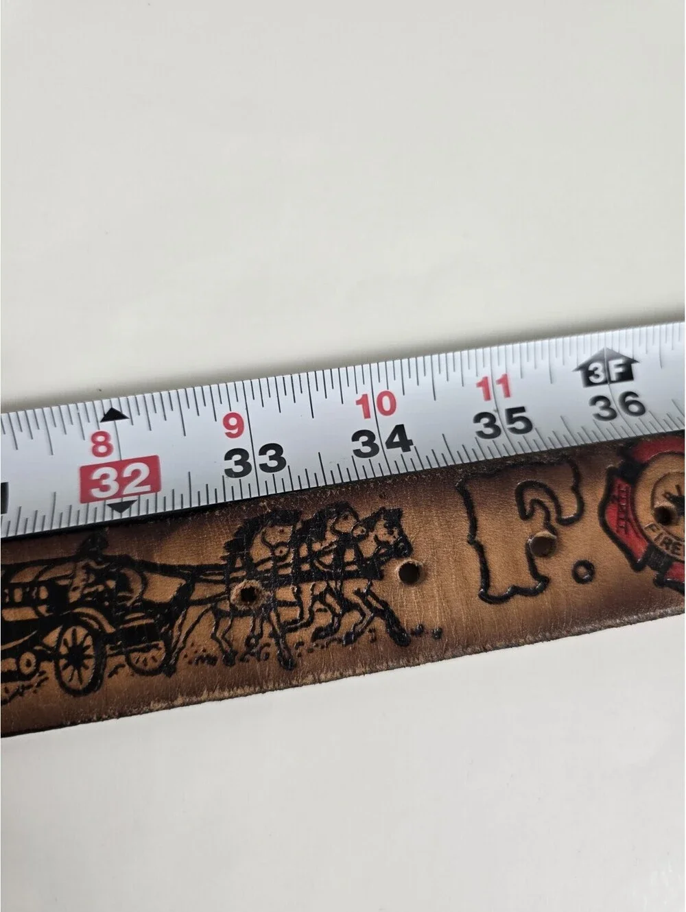 FIRE DEPT RESCUE VOLUNTEER HOOK LADDER EMBOSSED COWHIDE LEATHER BELT MADE USA